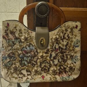 Floral Embroidered Handbag Mid-century Modern